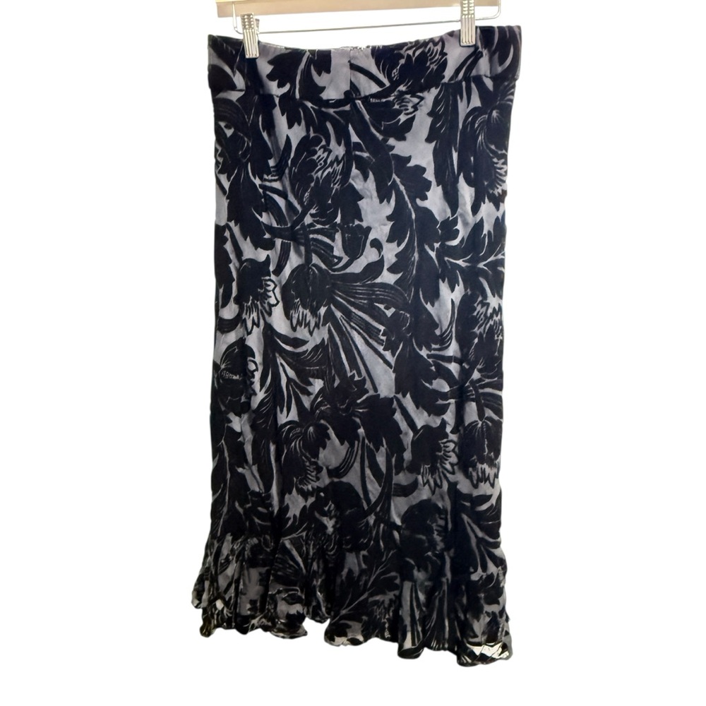 Carmen Marc Valvo Silk Blend Floral Velvet Burnout Midi Skirt Size 10 Whimsigoth